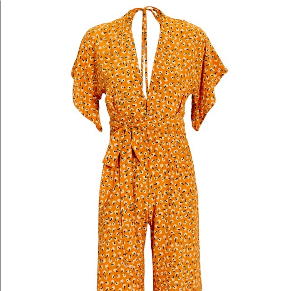 Faithfull the Brand mustard yellow floral jumpsuit